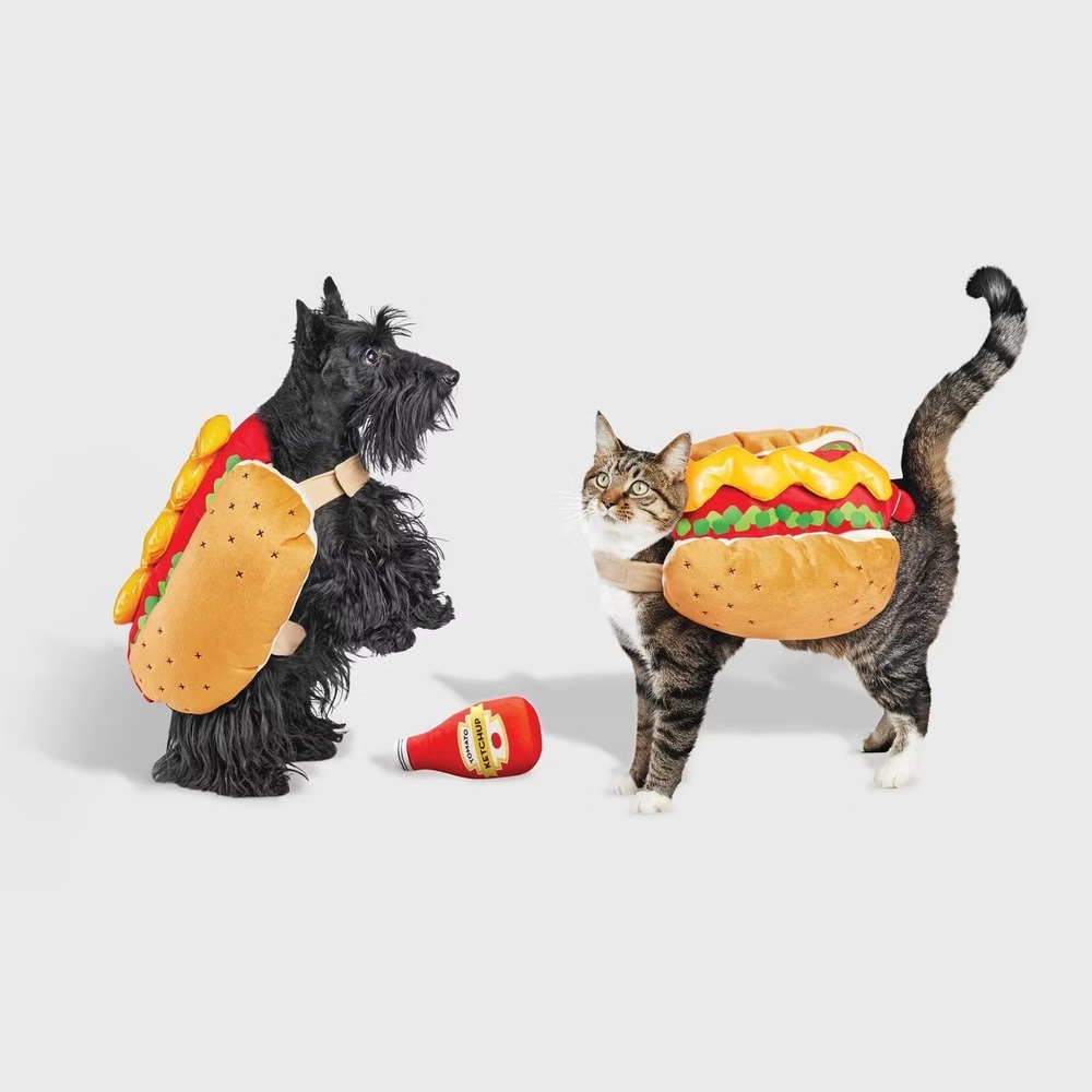 Hot Dog Full Body Halloween Dog and Cat Costume with Ketchup Toy sz s